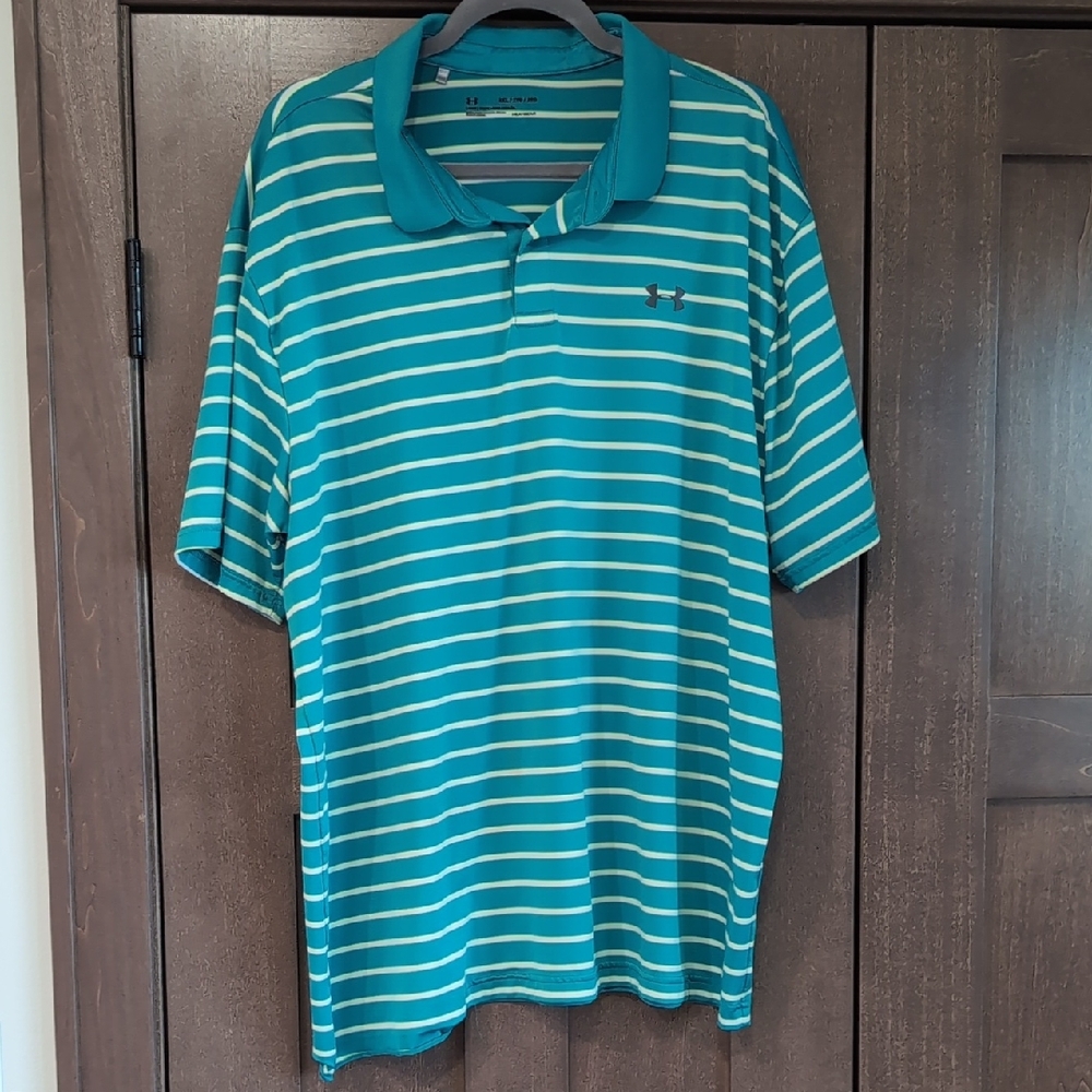 Under Armour Men's Aqua and White Striped Polo